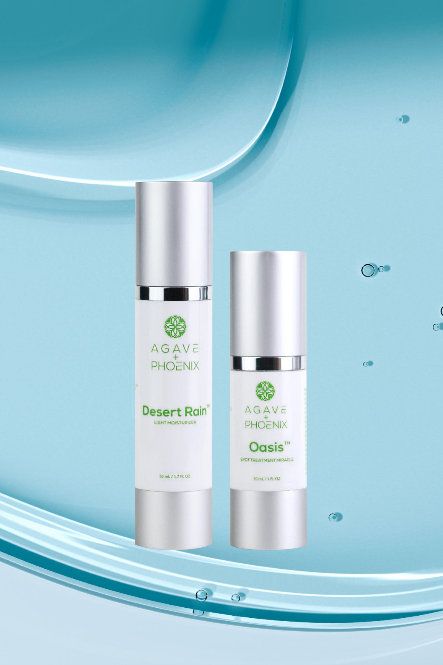 Desert Rain lightweight moisturizer and Oasis Spot Treatment duo set.